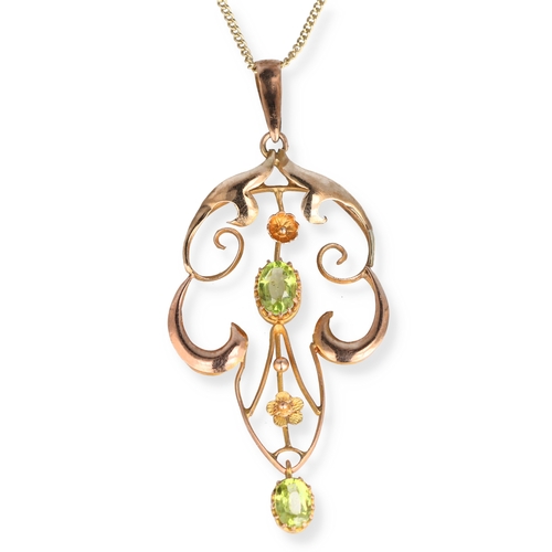 59 - A 9CT GOLD ART NOUVEAU SCROLL WORK PENDANT ON 9CT GOLD CHAIN
Weight: 4.6gms