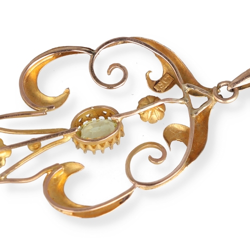 59 - A 9CT GOLD ART NOUVEAU SCROLL WORK PENDANT ON 9CT GOLD CHAIN
Weight: 4.6gms