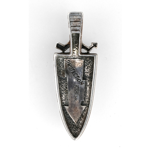 63 - AN ART DECO MODERNIST STYLE GOLD AND SILVER PENDANT, 14CT AND 925
21 gms
With associated tooled box.... 