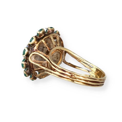 67 - A 14CT GOLD CLUSTER RING SET WITH EMERALDS AND OPALS
Weight: 4.7gms