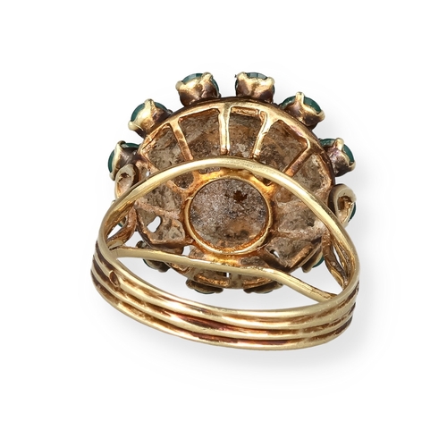 67 - A 14CT GOLD CLUSTER RING SET WITH EMERALDS AND OPALS
Weight: 4.7gms