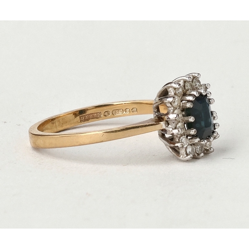 68 - A 9CT GOLD SAPPHIRE AND DIAMOND CLUSTER RING
Weight: 2.0gms