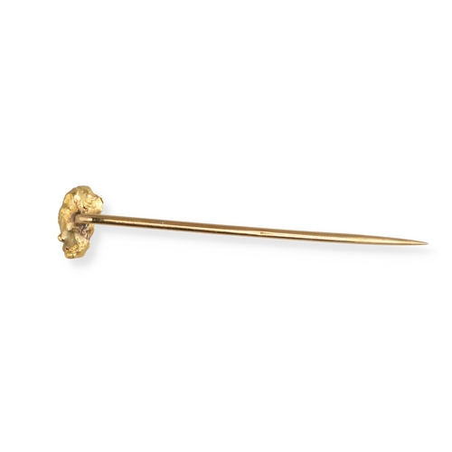 77 - A 9CT GOLD STICK PIN WITH RAW GOLD NUGGET SET WITH A DIAMOND
Weight: 2.6gms