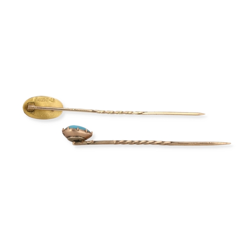 80 - TWO 9CT GOLD STICK PINS SET WITH TURQUOISE
Total weight: 2.5gms