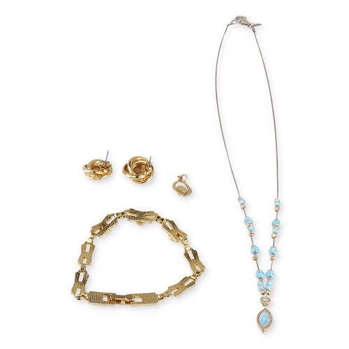 87 - A 9CT GOLD OPAL PENDANT, TOGETHER WITH A PAIR OF OPAL EARRINGS, AN OPAL BRACELET AND AN OPAL NECKLAC... 