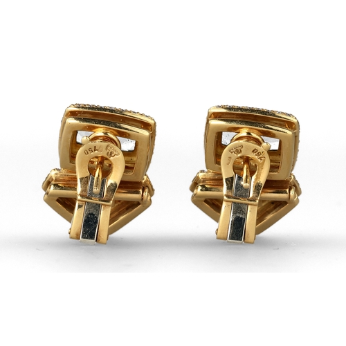 94 - A PAIR OF 18CT GOLD AQUAMARINE AND DIAMOND EARRINGS BY CORUM
Total weight: 23.5 gms