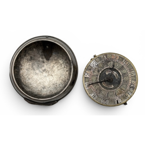 106 - AN 18TH CENTURY POCKET WATCH AND CASE, THE DIAL MARKED JOHN WILLFORD, LONDON
