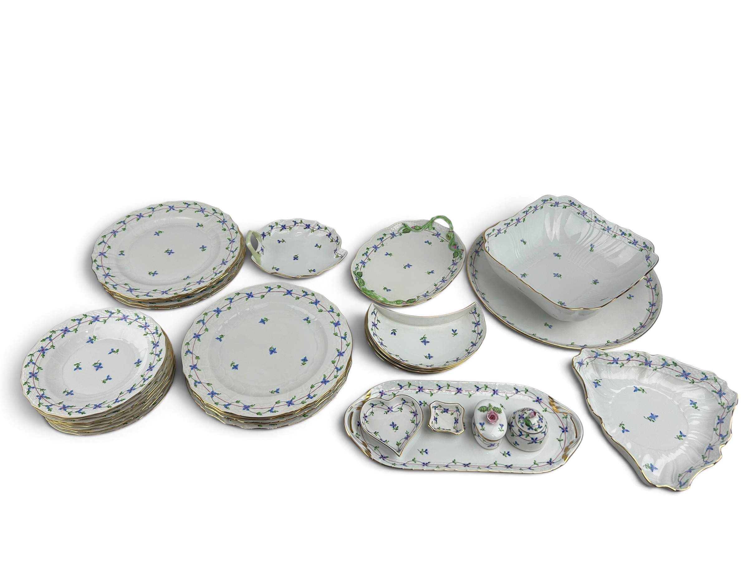A HAND PAINTED HEREND PART DINNER SERVICE DECORATED FLORAL MOTIFS AND ...