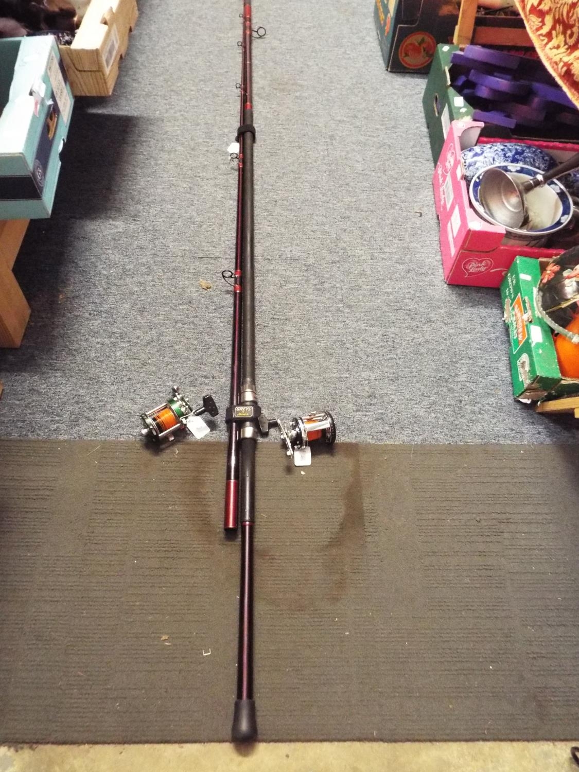 A Grey's 13ft 6 Syntra 6oz sea fishing rod together with an Abu