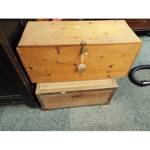 596 - A mid 20thC copper bound mahogany chest together with a pine example