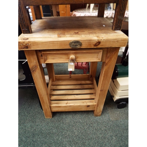 604 - A beech butchers block kitchen island with short drawer and tray under