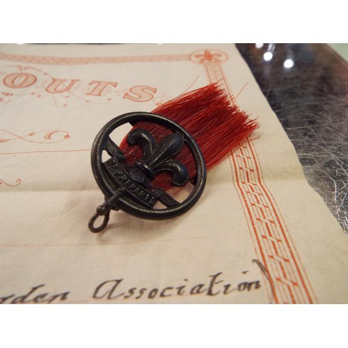 77 - A selection of Kent Home Guard Insignia an LDV arm band, WWII Boy Scouts woolen shirt, badge and boo... 