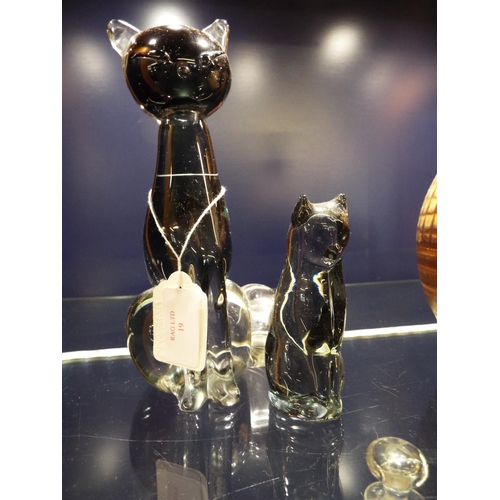 19 - Two glass cat paperweights