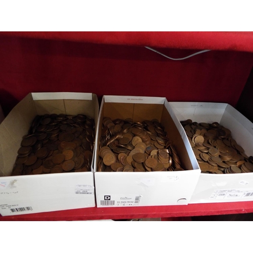 202 - A selection of pre-decimal half pennies and one penny coins in three boxes