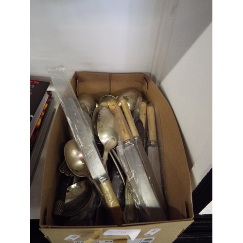 328 - A mixed selection of silver-plated and bone handled cutlery