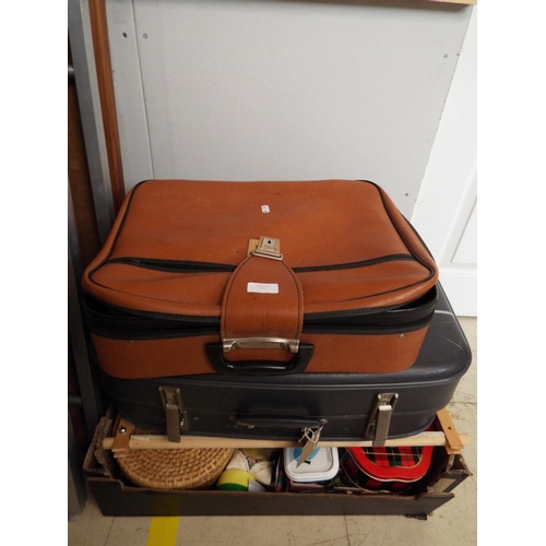 412 - Two suitcases and a box of sewing, knitting and craft-ware items