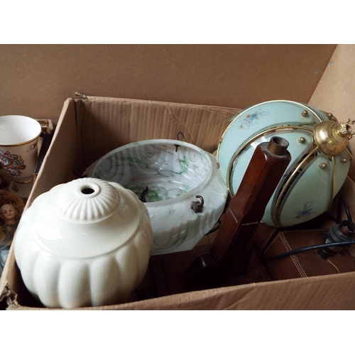 431 - A box of lamps and light shades to include Wedgwood lamp base