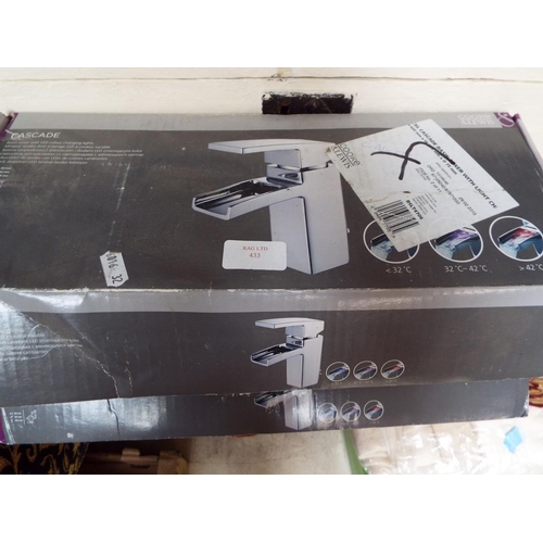 433 - A pair of boxed Cascade basin mixers with coloured changing lights
