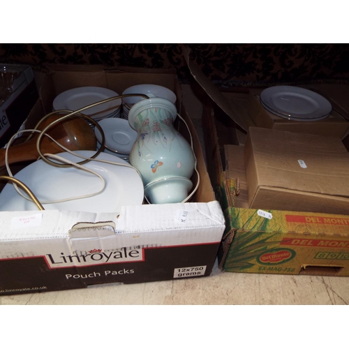 439 - A large selection of Harmony dinner-ware and two lamps in two boxes