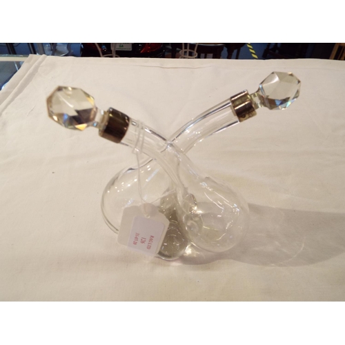 126 - A London 1908 silver collar double perfume bottle