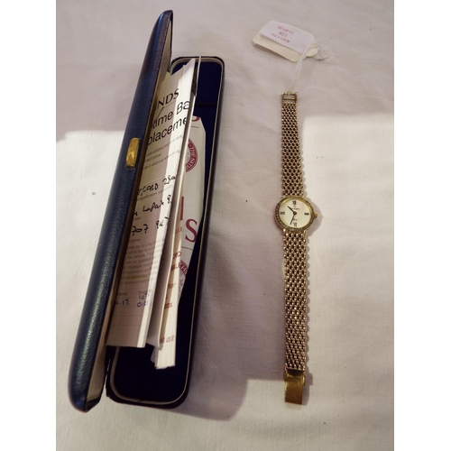 128 - A 9ct gold Jean Lapaix diamond set ladies cocktail wristwatch, mother of pearl dial with Roman numer... 