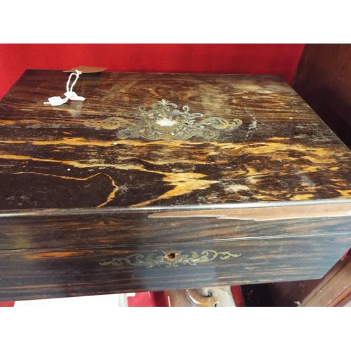 176 - A Victorian Coromandel writing slope with brass and mother of pearl inlay a/f