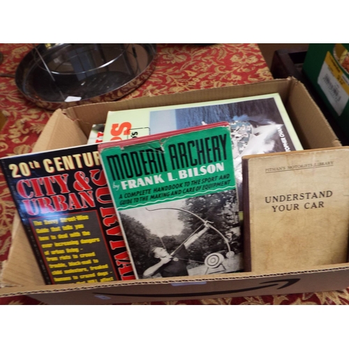 190 - A box of assorted reference books to include Survival, Modern Archery etc