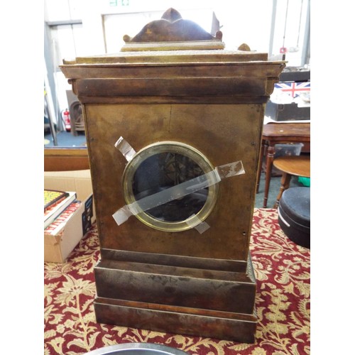 191 - A 19thC Bourdin of Paris gilt bronze mantel clock having porcelain panel decorated with flowers, fru... 