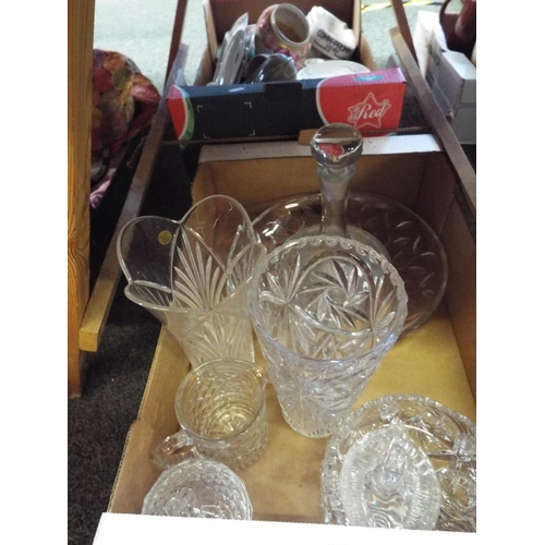 240 - A box of assorted crystal, vases, bowls, decanter etc
