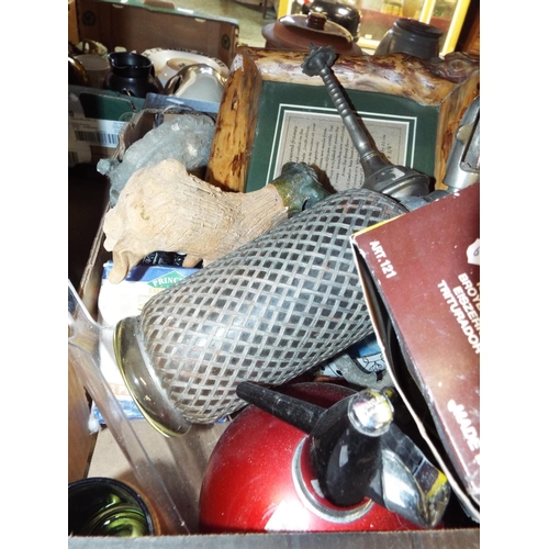 243 - A mixed selection to include retro soda siphon, lamps, busts etc