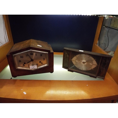 68 - A walnut cased mantel clock and a Metamec clock