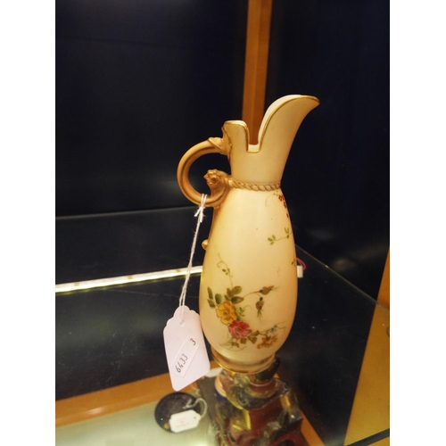 8 - A Royal Worcester jug, decorated with roses on an ivory ground