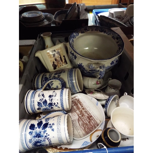 244 - A mixed selection of china to include Masons jardinière, Bells whisky jug etc