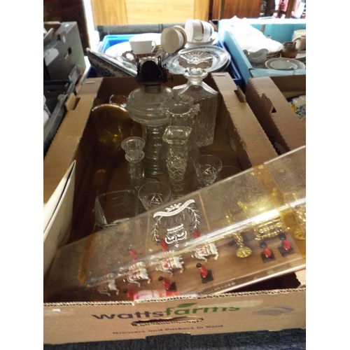 245 - A box of assorted glassware and a silver jubilee coach