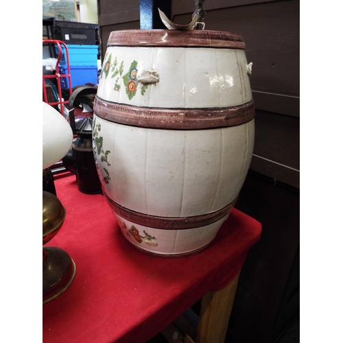 291 - An Italian Vin Vecio hand painted pottery barrel with floral decoration