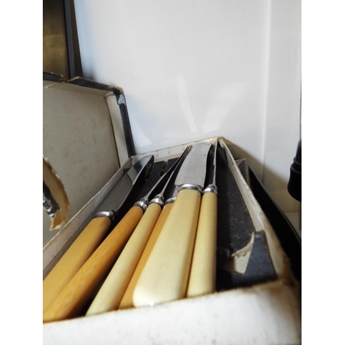 376 - A selection of silver-plated and bone handled cutlery and a Harrods Food Hall tin