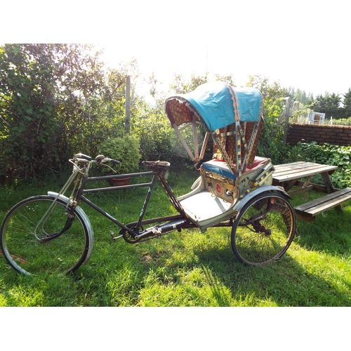 554 - A 1982 KW Engineering works heavy duty cycle rickshaw (India) the rear passenger compartment has orn... 