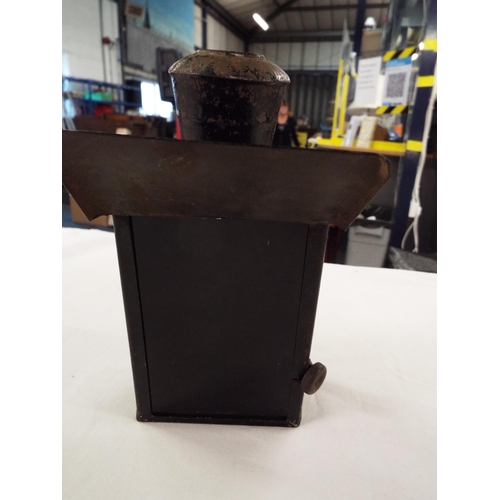 113 - A vintage tin-plate police lantern with red glass cover