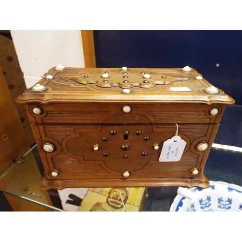 85 - A French stationary box with key having brass and ivory raised buttons circa 1880