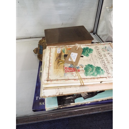 69 - Two gilt trays, a selection of song books etc