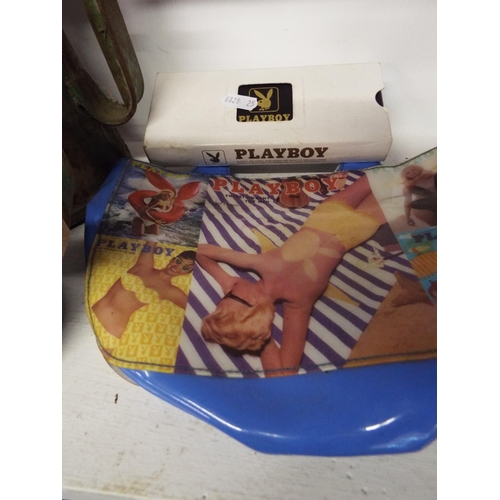 428 - A vintage Playboy plastic bag and two boxed pens