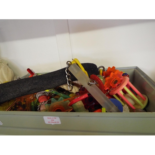 438 - A box of assorted parrot toys