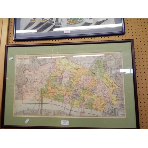 451 - A framed map of The City of London Showing Wards