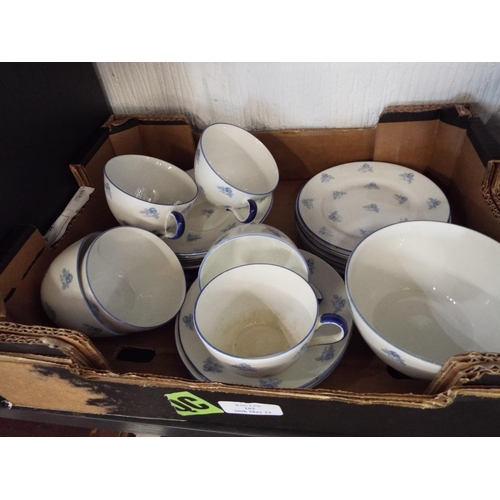 A Shelley blue and white rose patterned tea set to include cups