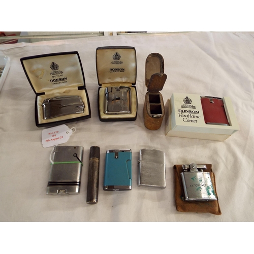 116 - A mixed selection of vintage lighters to include Ronson Varaflame x 4, Birmingham silver tube lighte... 