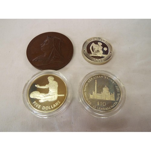 138 - Three Royal Mint silver proof coins $10 Brunei, Europa N. Ireland 1992, Kiribati 1979 five dollars a... 