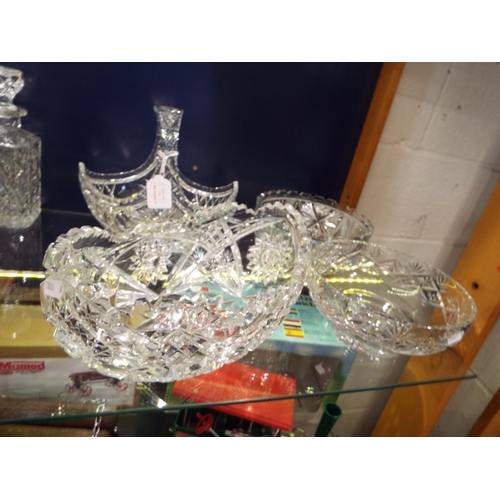 91 - Three crystal glass fruit bowls and a basket