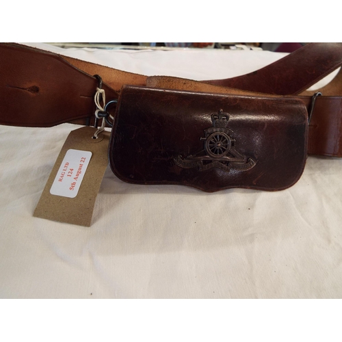 124 - A leather Royal Artillery cross belt and pouch