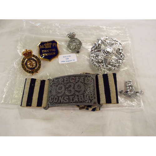 126 - A mixed selection of police badges and armbands to include 'Special 939 Constable'