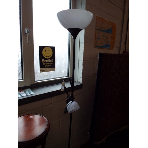 453 - A black painted up-lighter/reading lamp with white shades